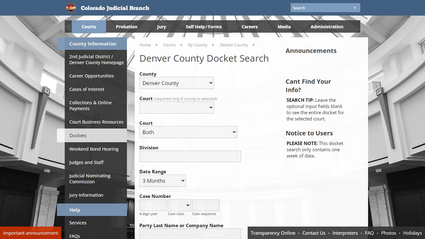 Colorado Judicial Branch - Denver County - Dockets